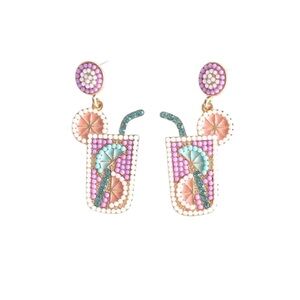 Purple Summer Tropical Drink Beaded Dangle Earrings